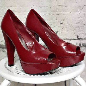 City Streets Deep Red Leather Platform Heels Shoes